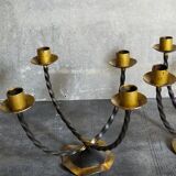 Pair of wrought iron candle holders four arms 50s