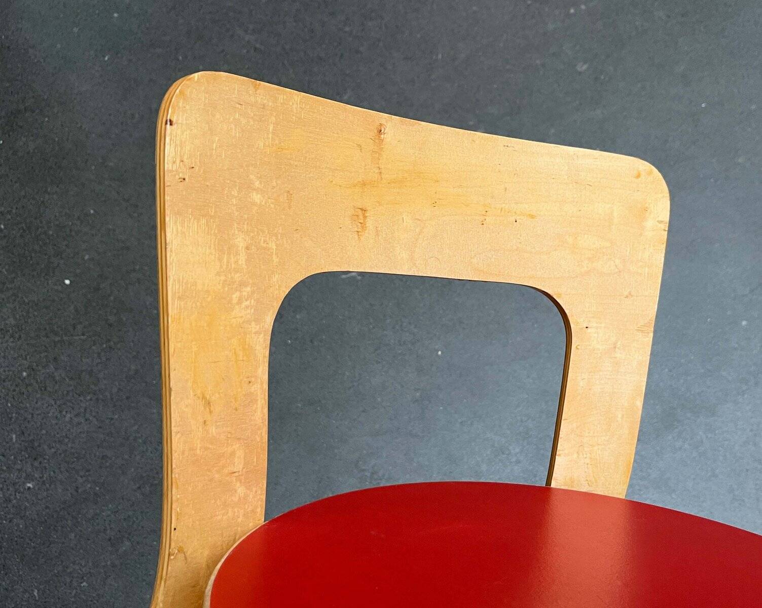 Vintage Red Children's Chair in Linoleum N65 by Alvar Aalto for Artek, Finland, 1970s
