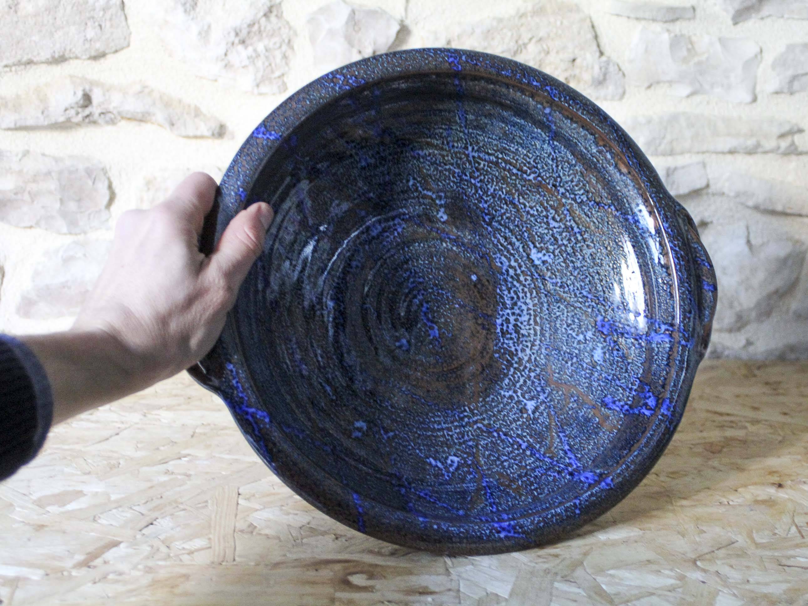 Enamelled ceramic hollow dish signed