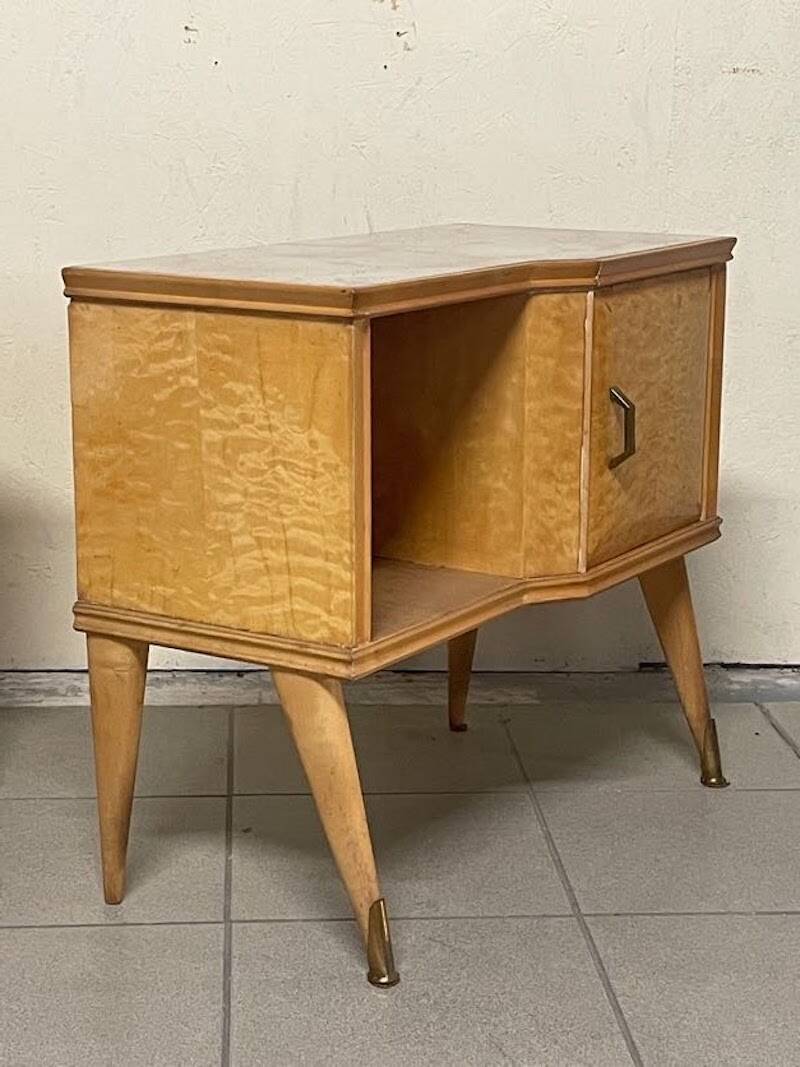 Pair of Maple and Glass Nightstands, Italy, 1950