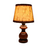 Bedside lamp wooden foot, clip jute lampshade, seventies