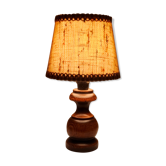 Lampe de chevet pied bois abat jour jute à pince seventies