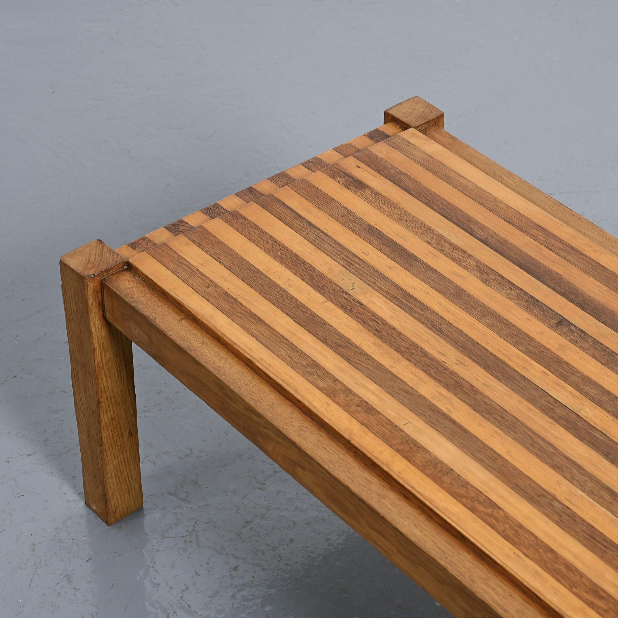 Two-tone wooden graphic coffee table, circa 1960.