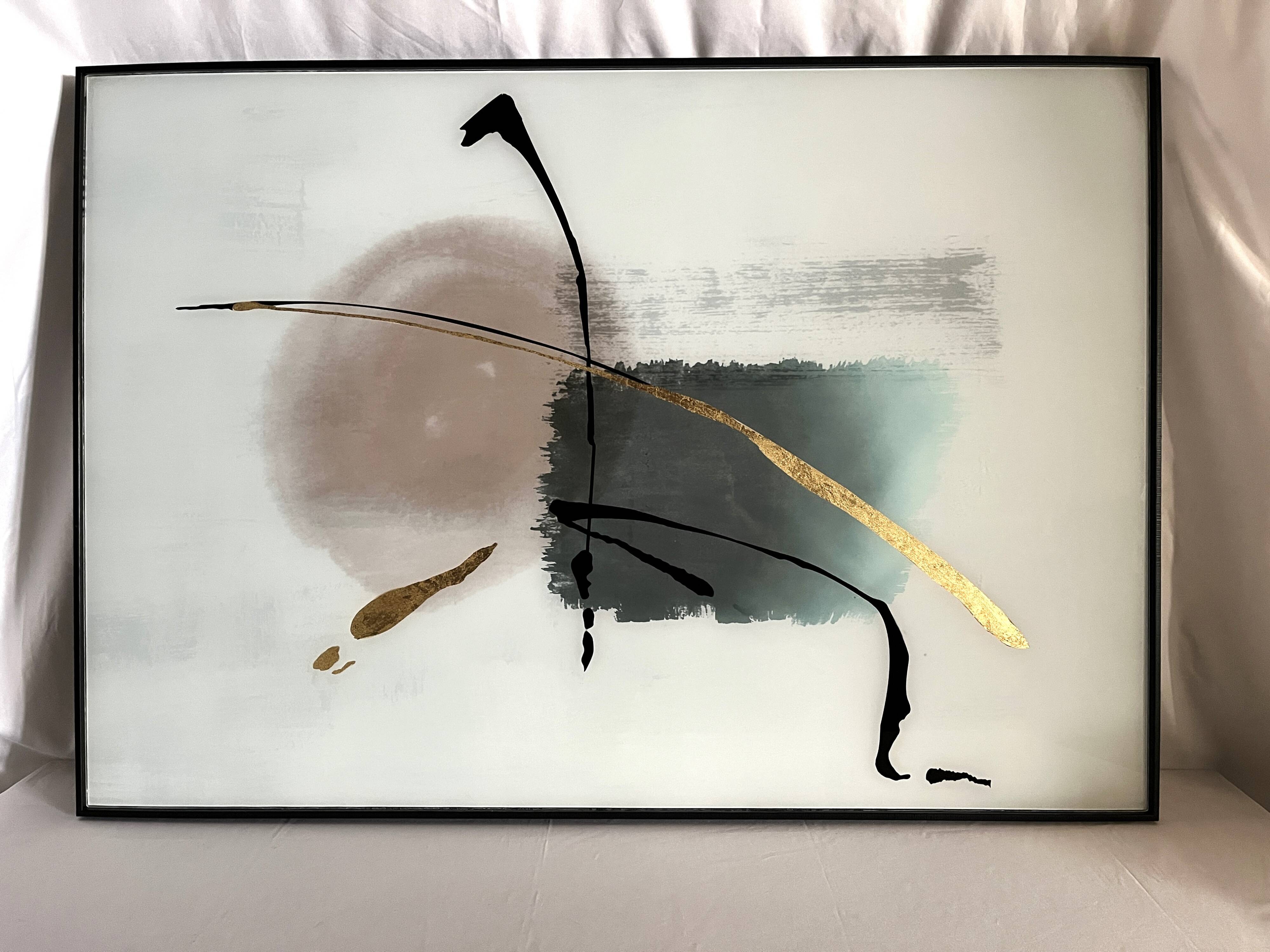 Painting on glass watercolor and gold abstraction important framing