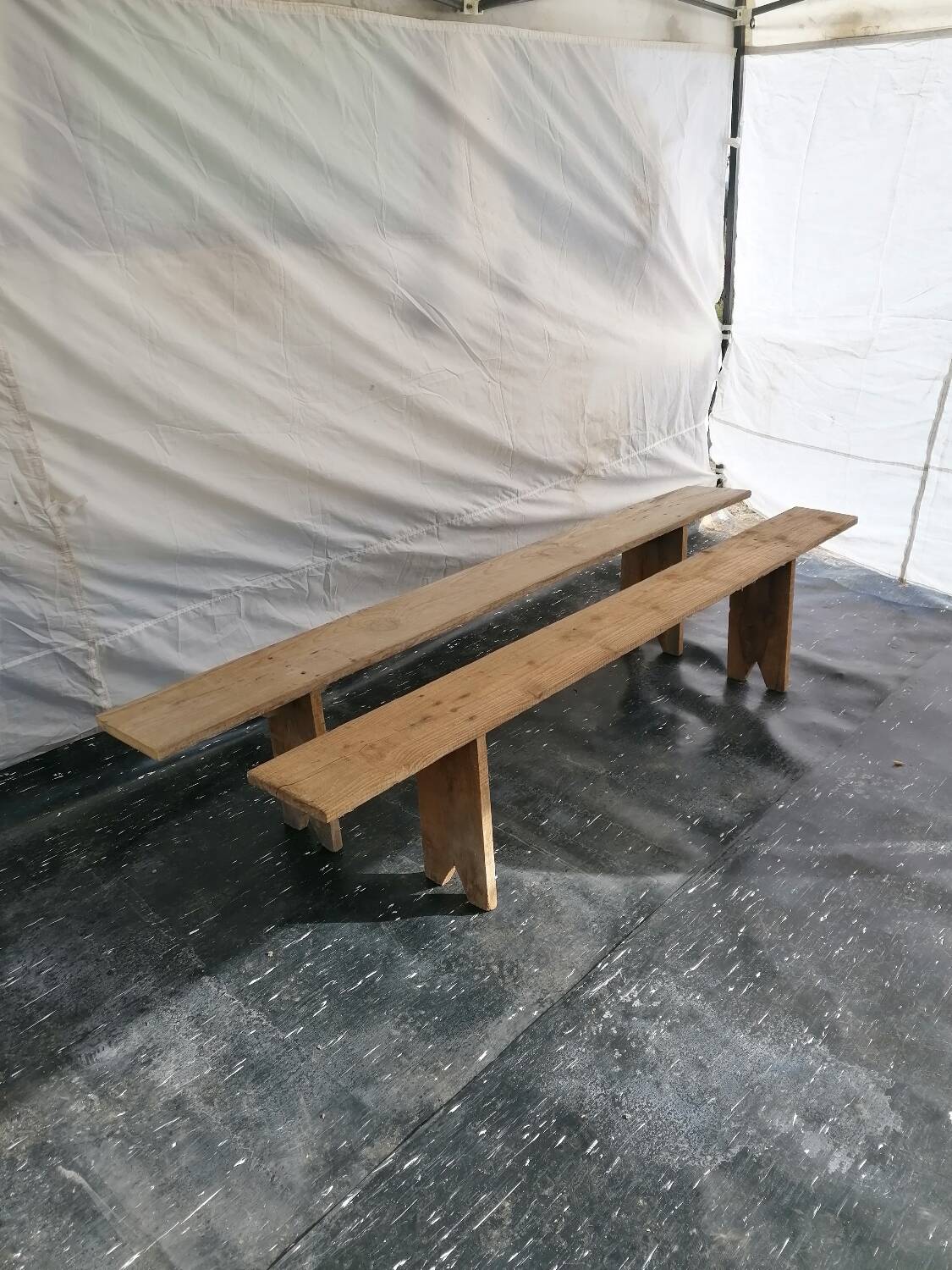 Pair of wooden farmhouse benches