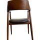 CURVED WOODEN DINING CHAIR WITH BROWN LEATHER SEAT