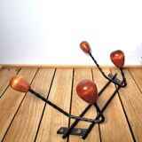 Vintage wall coat rack 4 wooden hooks
