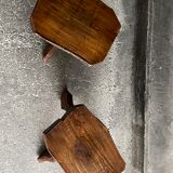 Pair of tripod stools in solid oak, France 1940s