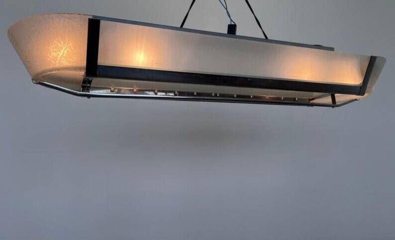 XXL design Chrome Bauhaus Chandelier or pendant - 1940s / Czechoslovakia