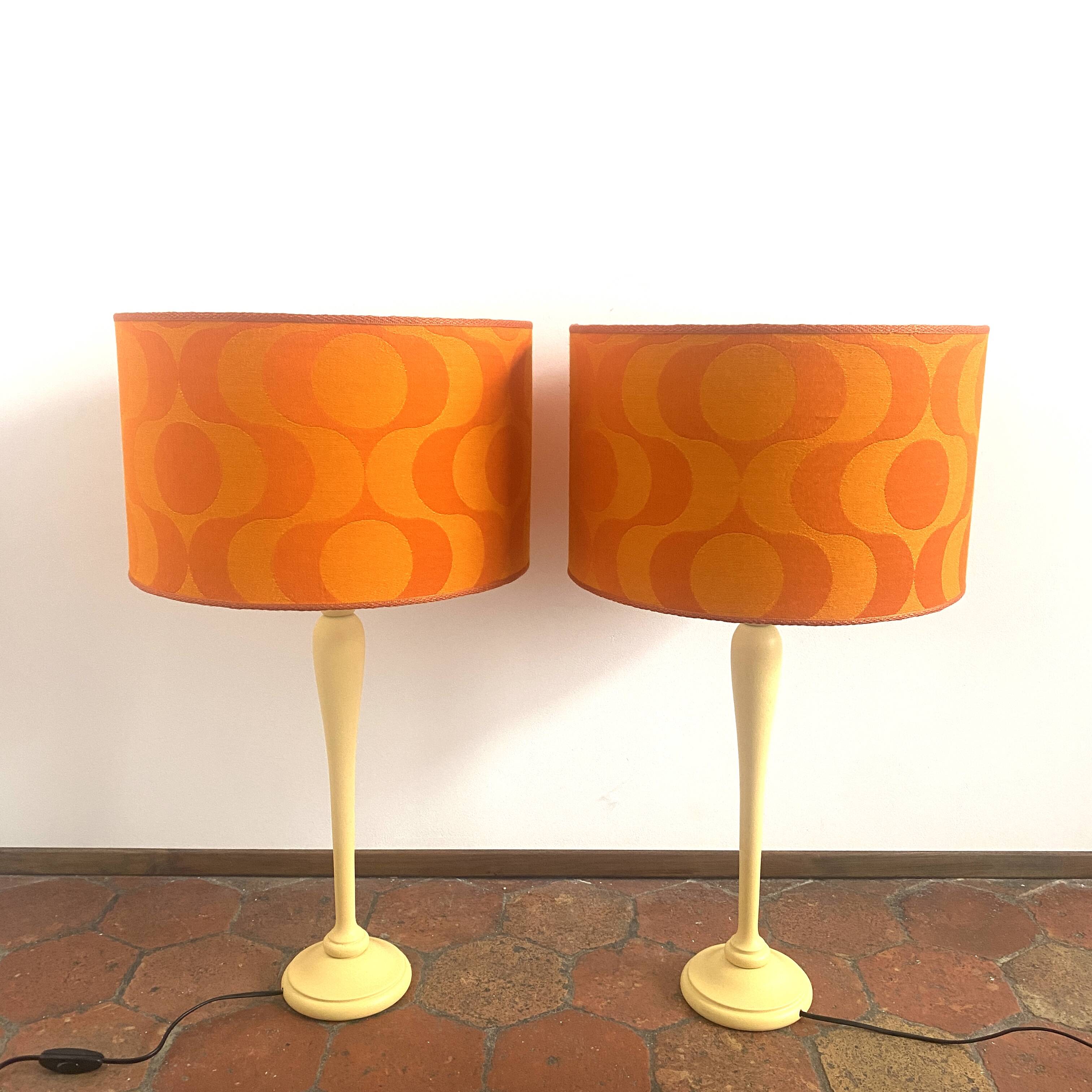 Pair of vintage upcycled lamps - upcycling - Orange pop