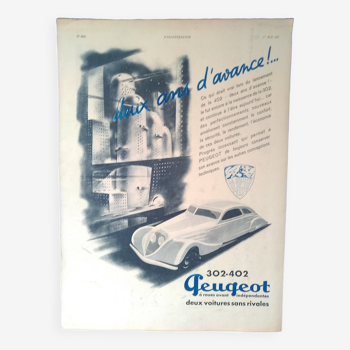 Une publicité papier voiture Peugeot   302 & 402   issue revue d'époque 1937