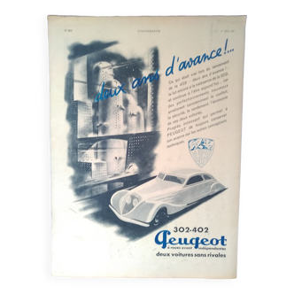 Une publicité papier voiture Peugeot   302 & 402   issue revue d'époque 1937