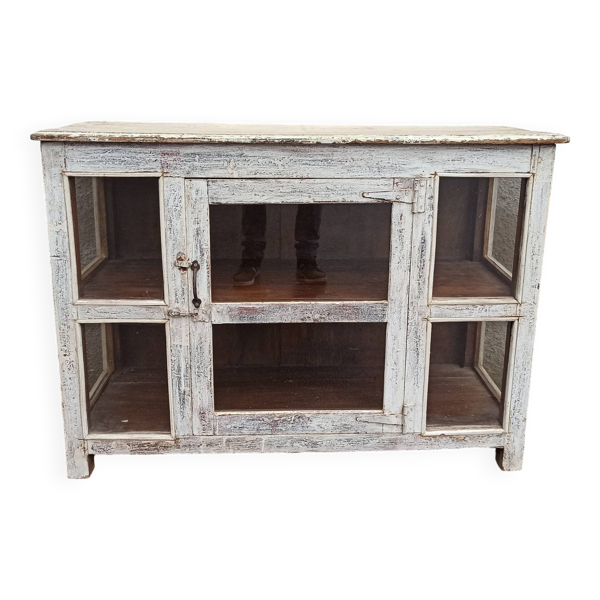 Petite vitrine ancienne en bois blanc