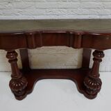 Biedermeier mahogany wall console table or desk with leather inlay top and drawer