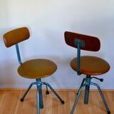 Set of two chairs - workshop stools, adjustable in height, industrial