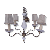 Lustre à 4 branches en métal doré et opaline