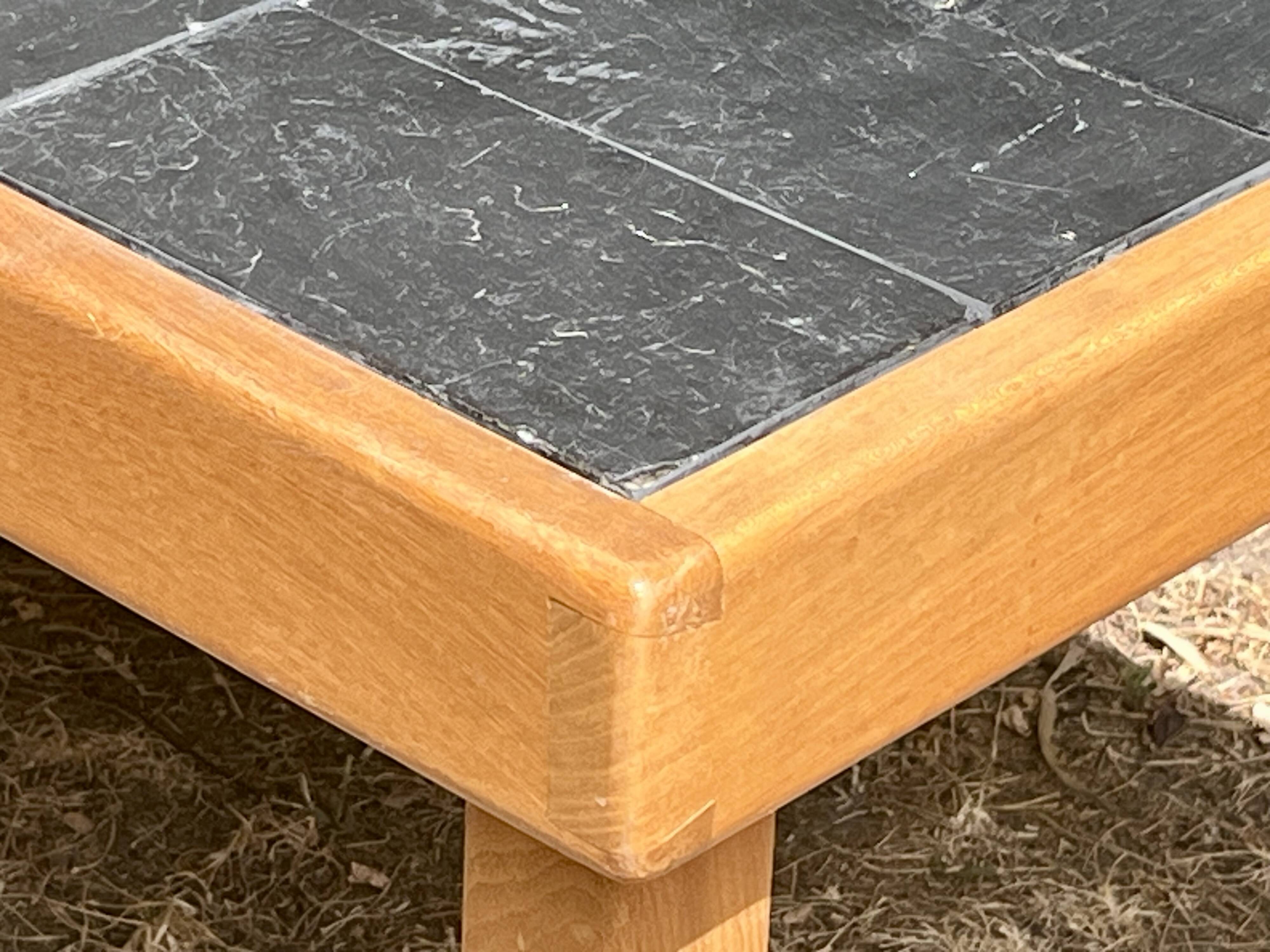 Vintage coffee table in solid wood and slate – 1970s – Modernist style