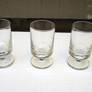 3 old transparent glass foot glasses