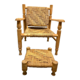 Wood and rope armchair and footrest
