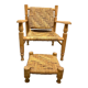 Wood and rope armchair and footrest