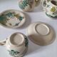 Japanese-style tea set in cracked earthenware with chrysanthemum flowers