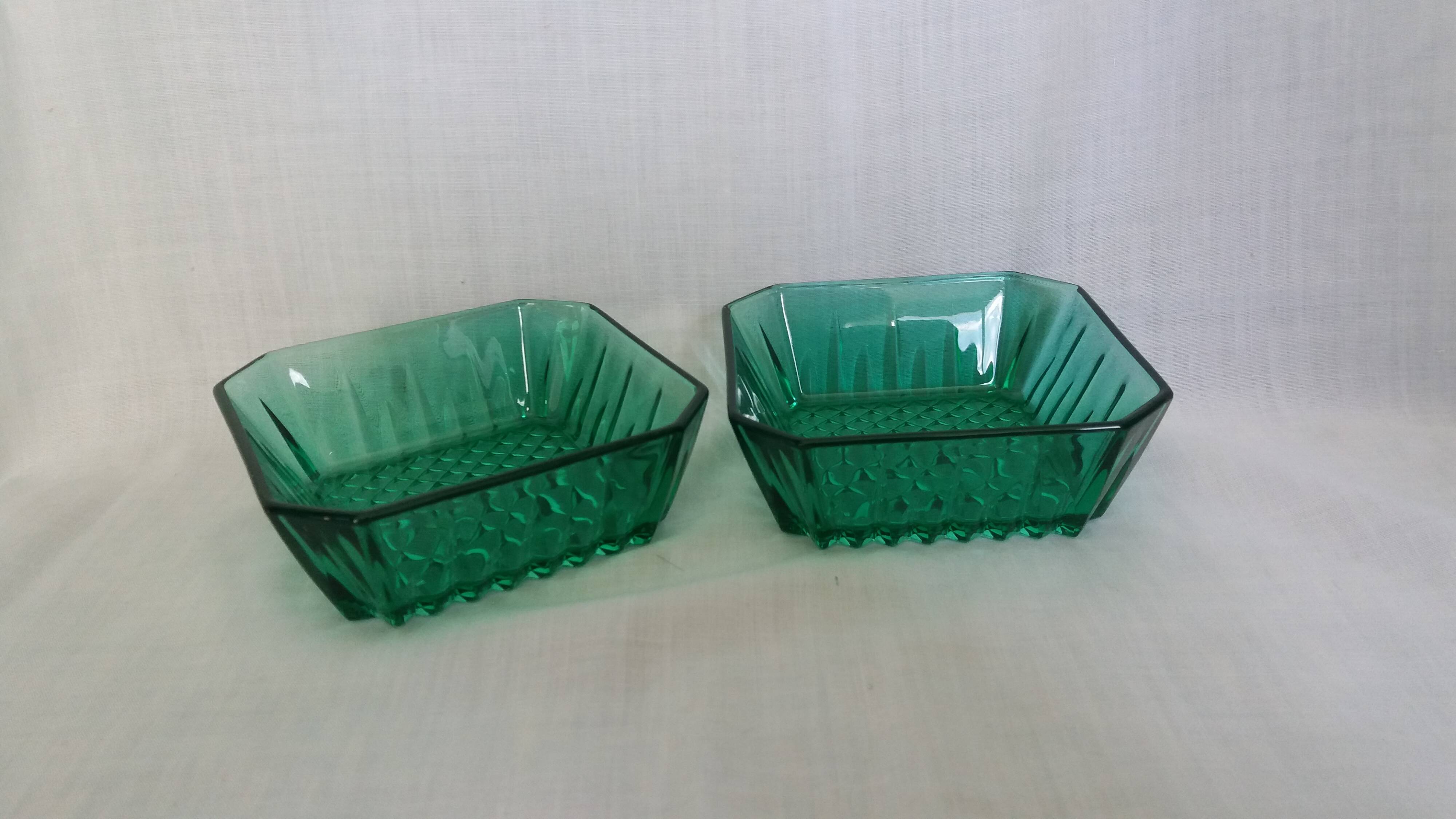 Emerald green glass ramekins Arcoroc, crystal glassware from Arques.