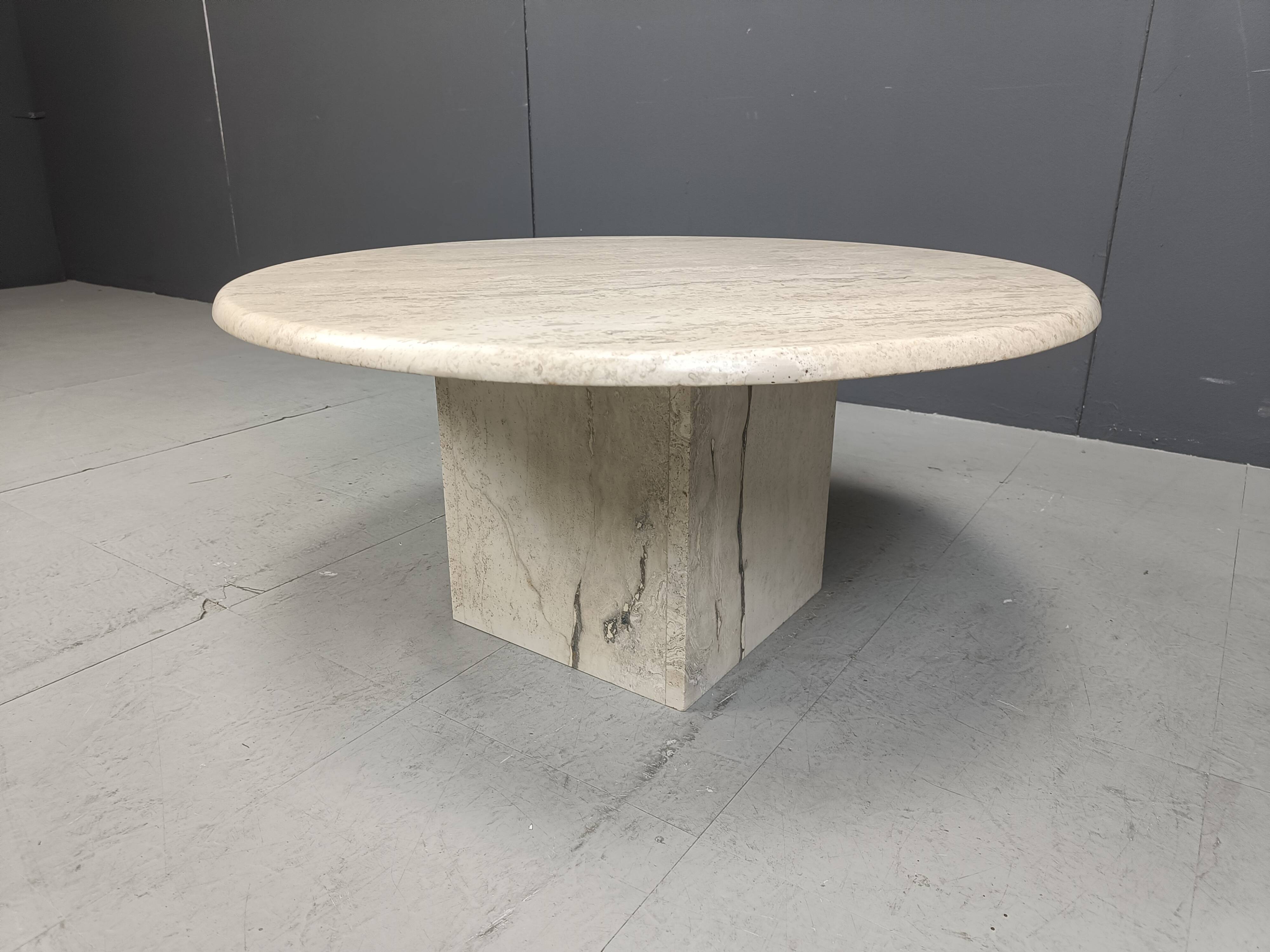 Round travertine coffee table, 1970s