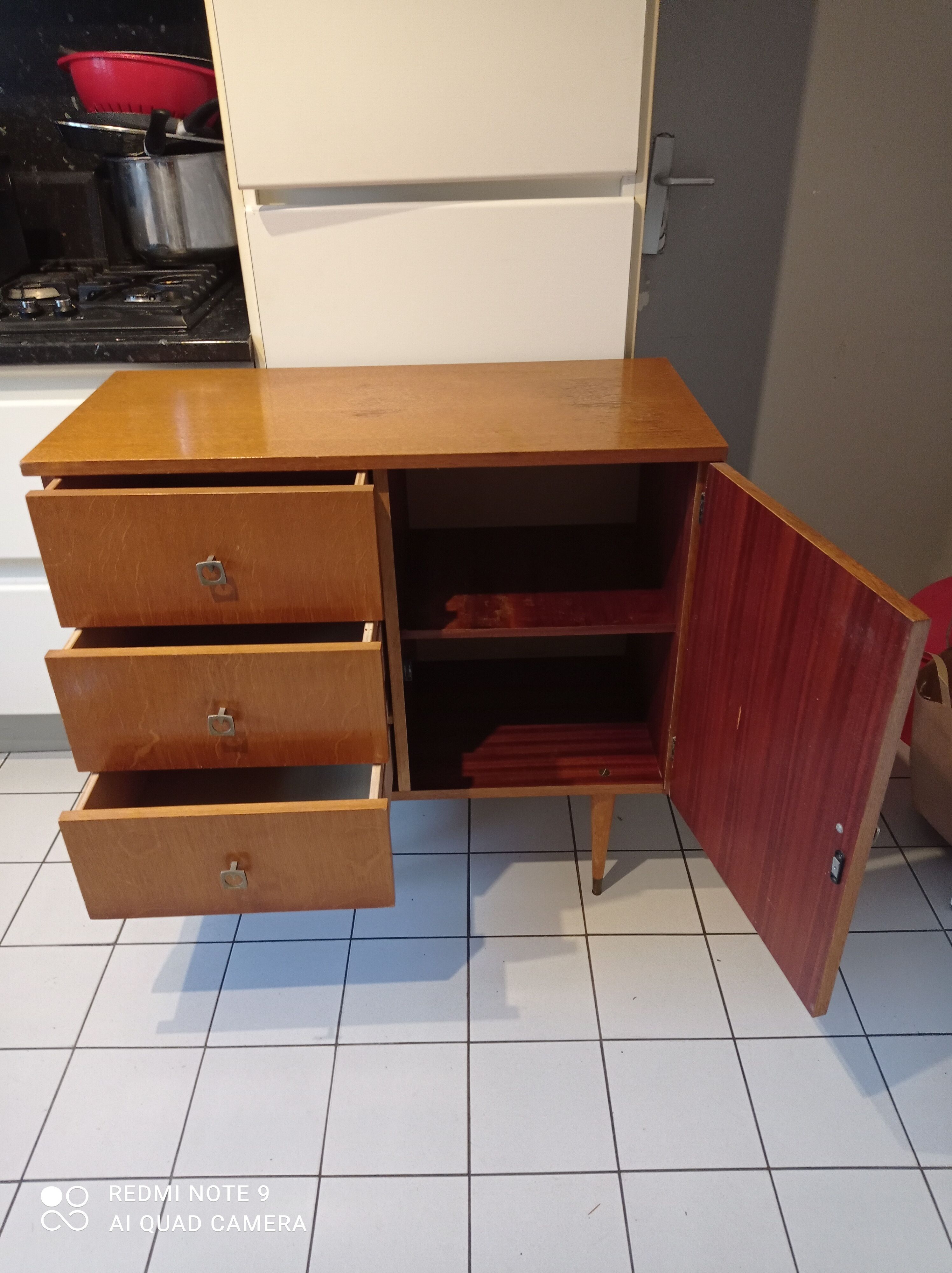 Old vintage Scandinavian chest of drawers 3 drawers and 1 compass foot holder