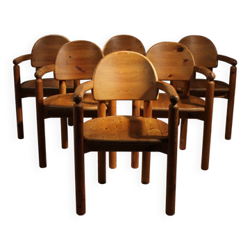 6 fauteuils par Rainer Daumiller en bois de pin, Danemark années 1980