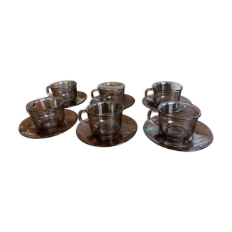 6 Arcoroc espresso cups in smoked glass