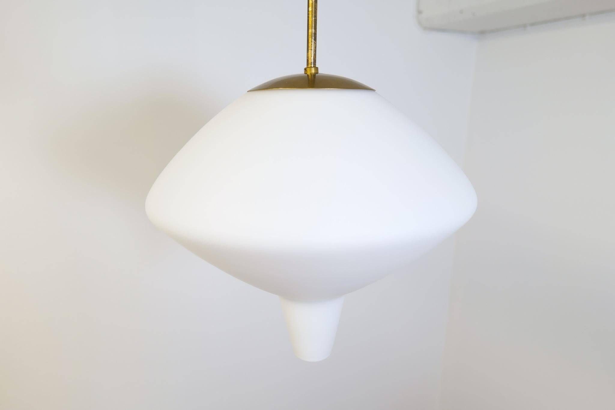 Large opaline pendant / modern brass mid-century ASEA Sweden, 1940s