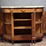 Half-moon buffet in Louis XVI style with burl and marquetry.