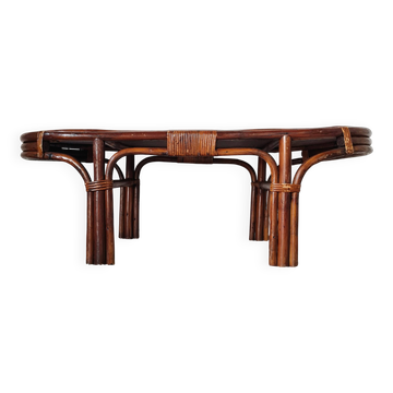 Grande table basse ancienne en rotin et cannage – Esprit bohème