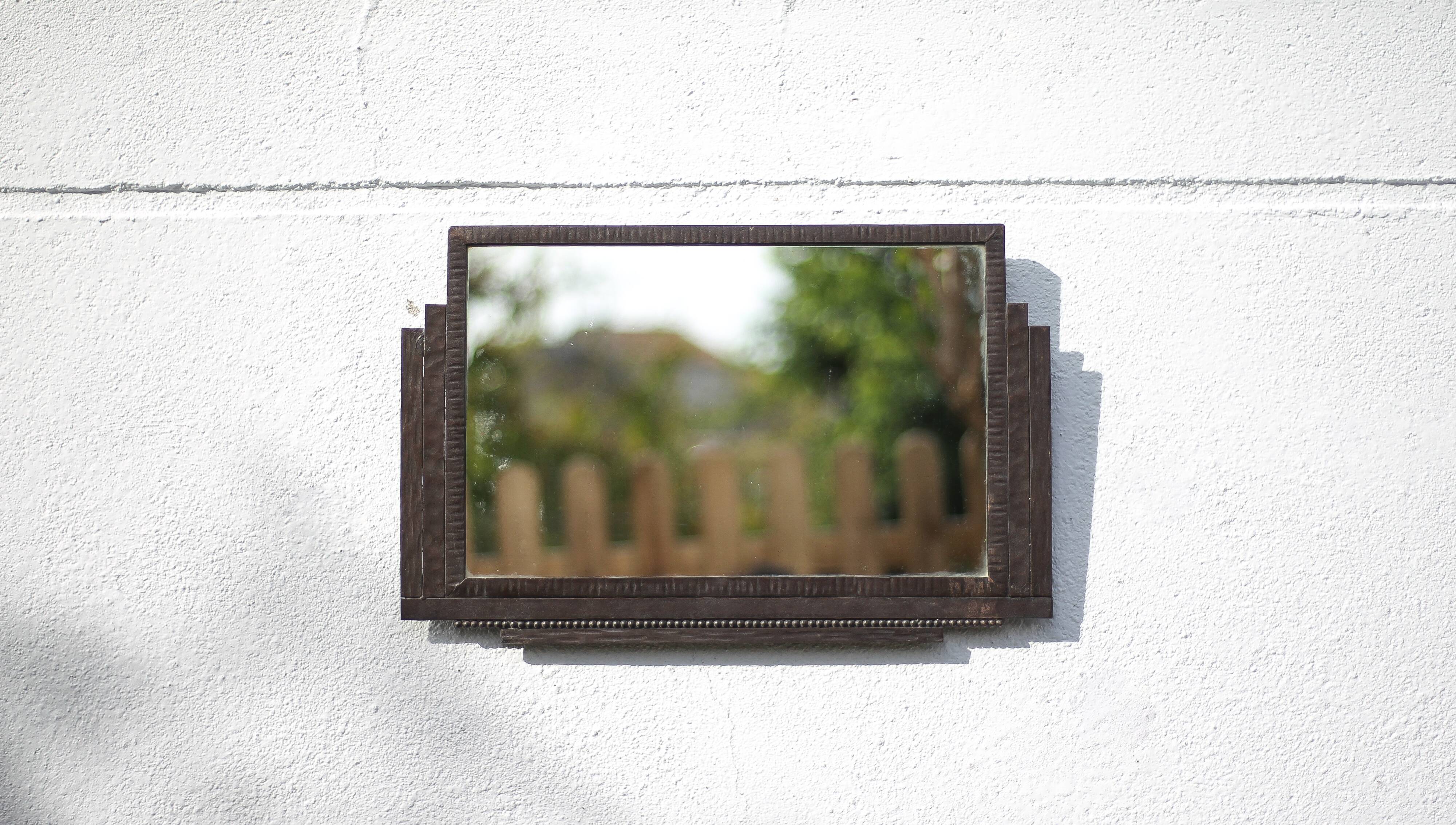 Hammered wrought iron mirror, antique wall mirror, rectangular mirror, Art Deco mirror, interior decoration