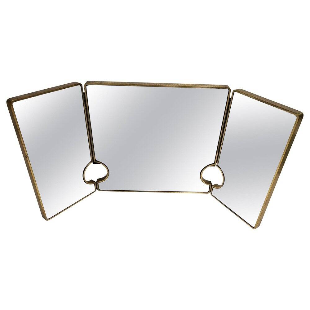 Large Mid-Century Modern Italian Brass Triple Mirror, 1950s