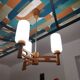 Lustre en bois et opaline République Tchèque 1970