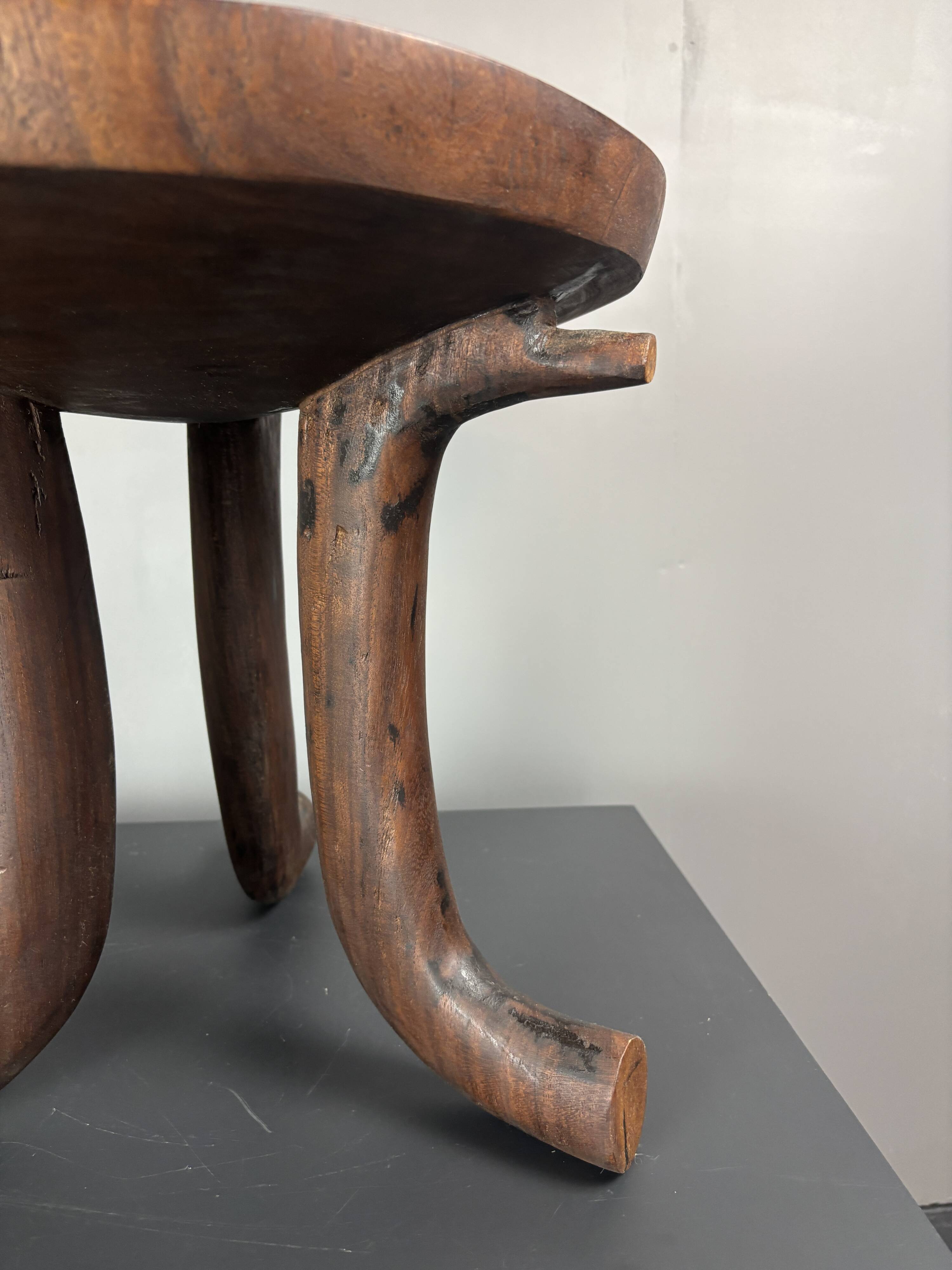 Handmade midcentury African tribal Jimma or Oromo tripod stool side table