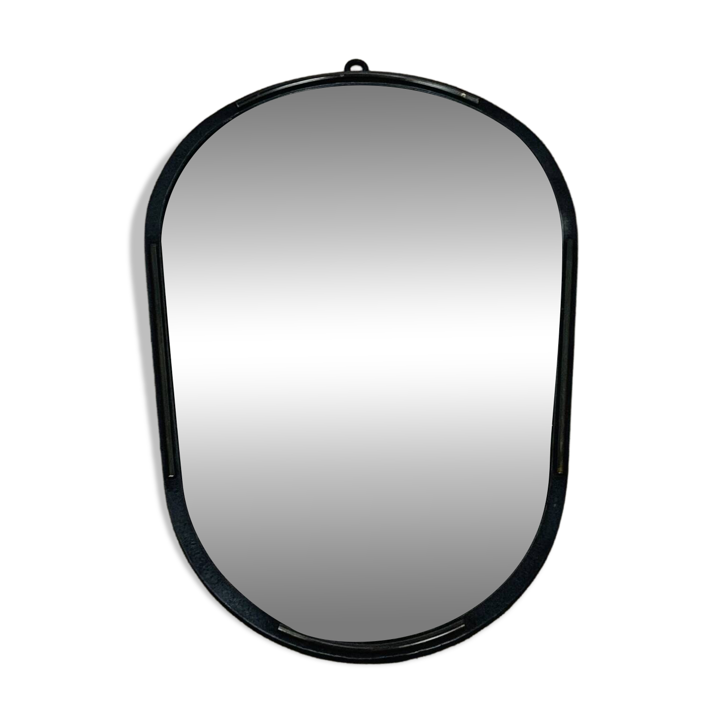 Oval mirror from the 1950s, wrought iron and brass.