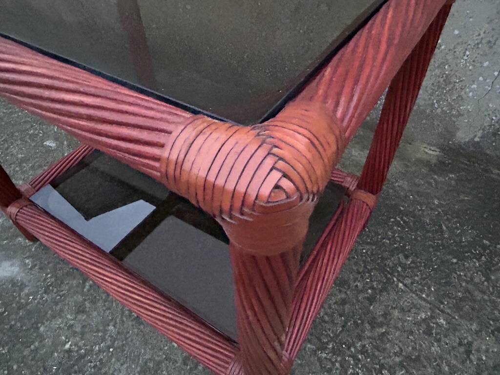 Maugrion bamboo and smoked glass coffee table, for Roche Bobois, 1980s