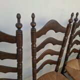 Set of 6 high-backed straw-seated chairs in solid oak from the early 1900s.