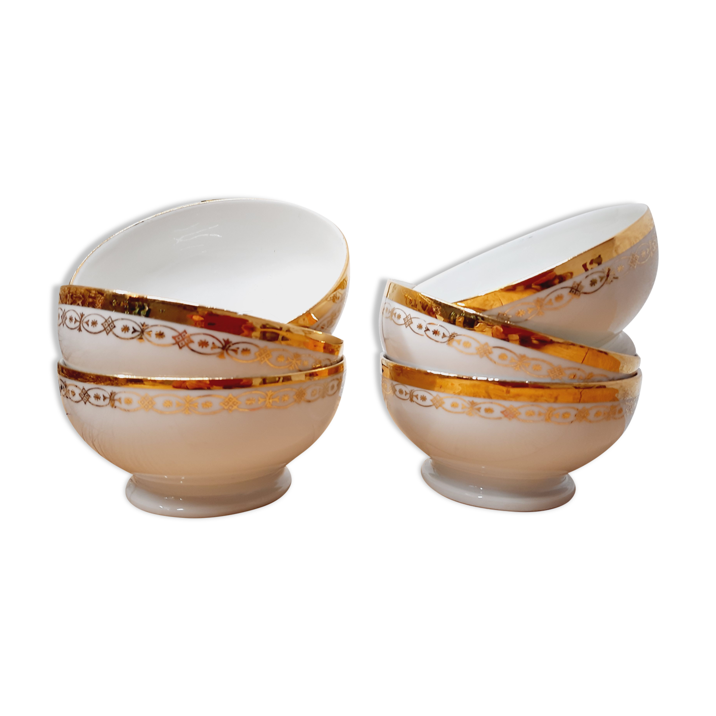 Set 6 bols Limoges blanc et or