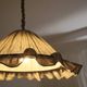 Suspension Emilia, pleated lampshade with frills, grey stripes.