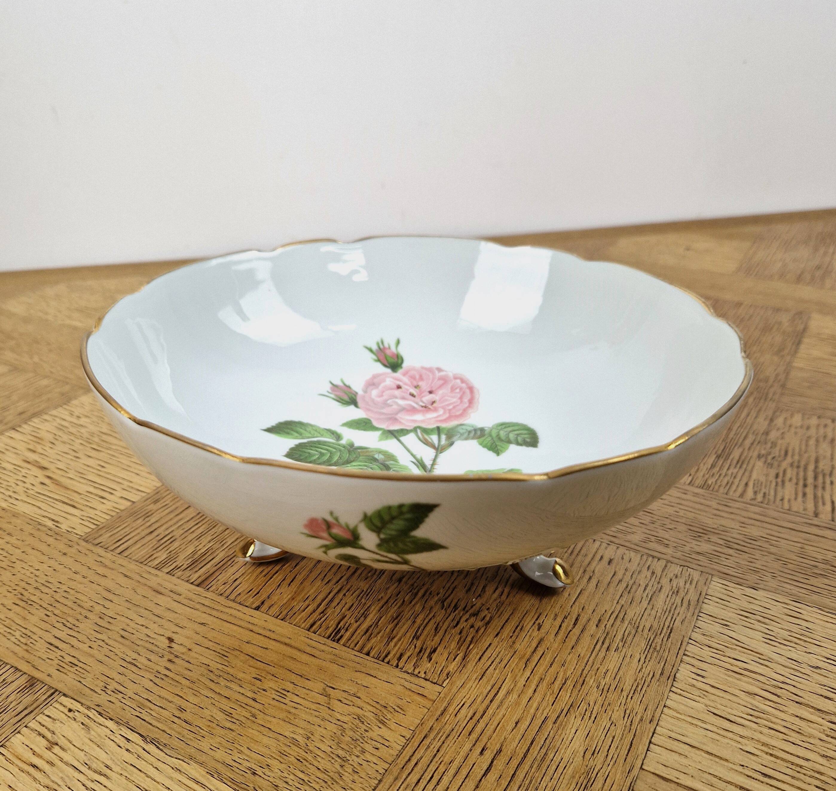 Saladier tripode porcelaine de Paris à décor roses – Coupe vintage