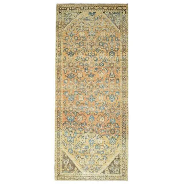 Vintage Turkish Hand-Knotted Wool Cotton Orange Runner Rug 110x270
