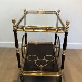 Rolling table in brass and mahogany with removable trays