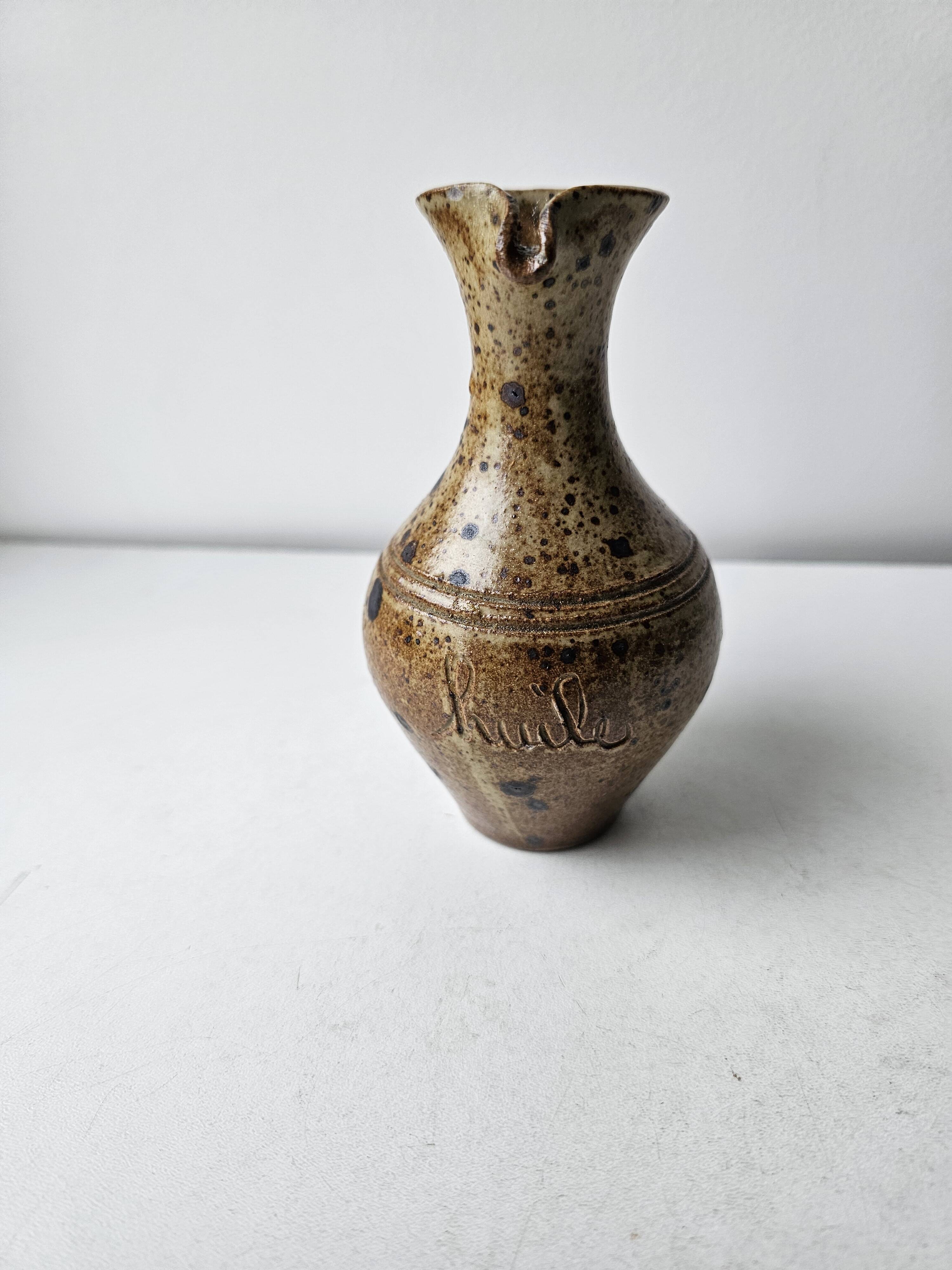 Pyrite stoneware ceramic oil cruet - Signed with pictogram Michel Dumont