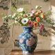 Large baluster vase in Chinese porcelain with vintage floral decoration from the 1970s-80s.