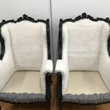 2 shepherdess armchairs with old ears nineteenth fully restored