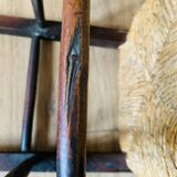 Pair of wood and straw stools
