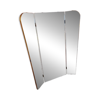 Large vintage teak triptych mirror